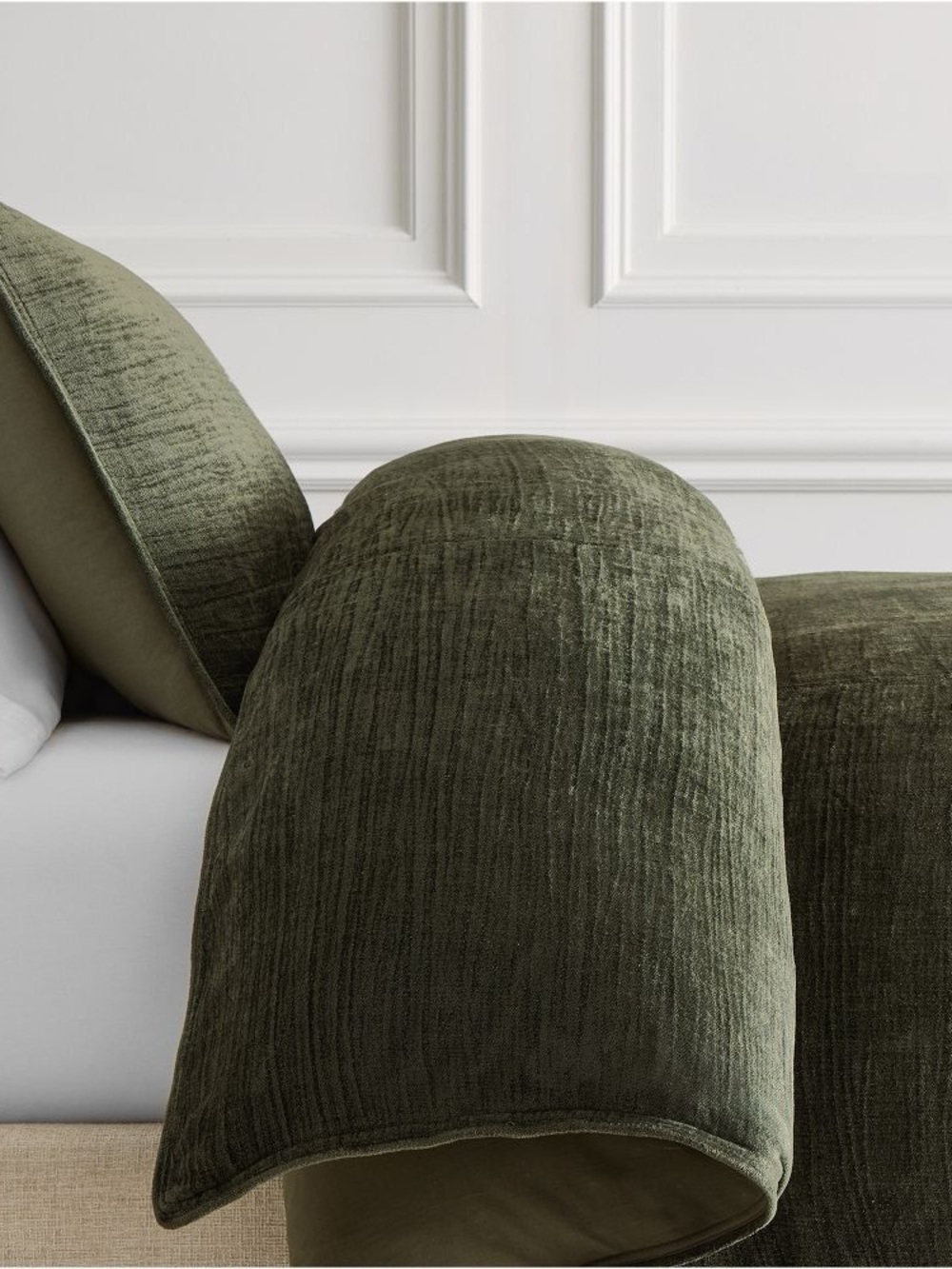 NWT! West Elm Chenille Cotton Duvet Cover Dark Olive Queen